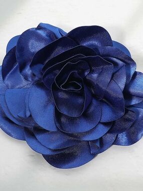 Blue Oversized Fabric Camellia Flower Brooch Pin Hairpin 3D Womens Statement